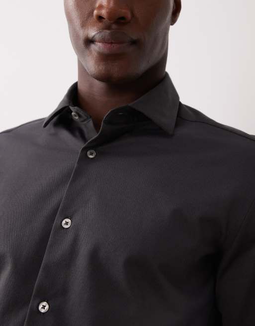 Mango - Chemise ajustée en coton mélangé résistant aux plis - Anthracite, 5 de 5