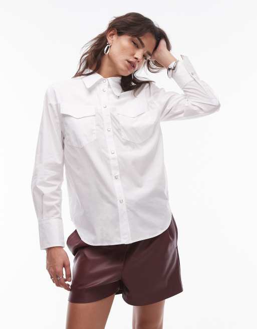 Mango - Chemise avec col à pointe style western - Blanc