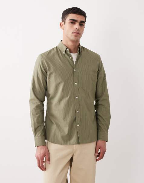 Mango - Chemise classique à rayures et manches longues - Vert olive - view 1