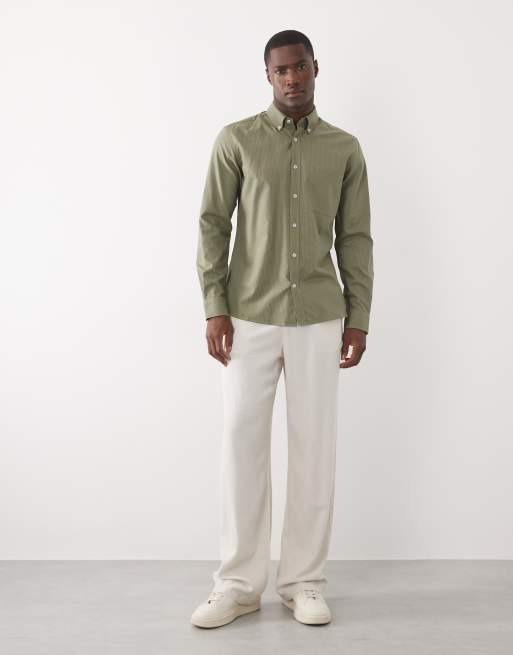 Mango - Chemise classique à rayures et manches longues - Vert olive , 3 de 5