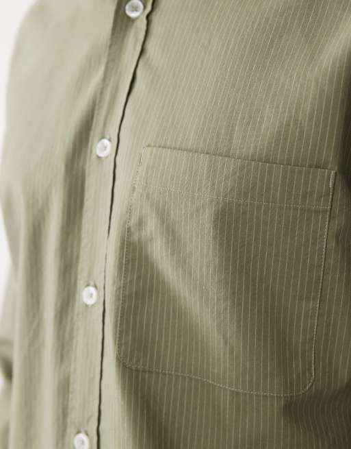 Mango - Chemise classique à rayures et manches longues - Vert olive , 4 de 5