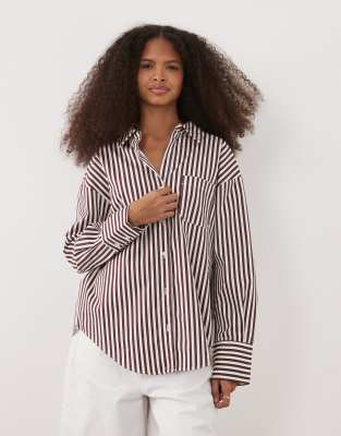 Chemise classique en coton mélangé à rayures - Bordeaux-Rouge XL