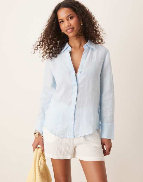 Mango - Chemise classique en lin - Bleu clair - view 1