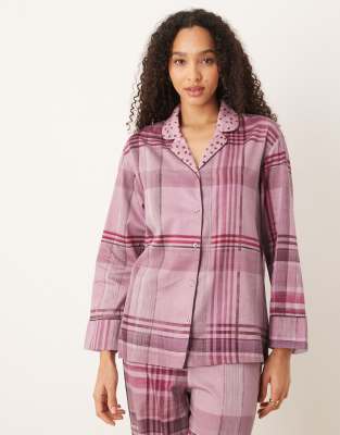 Mango - Chemise de pyjama à carreaux en coton - Rose