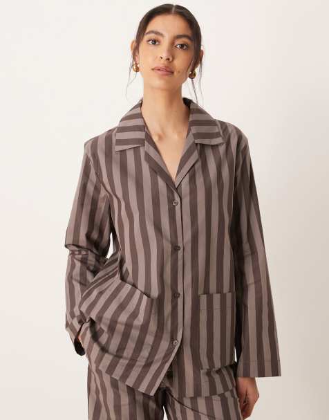 Mango - Chemise de pyjama d'ensemble à rayures - Marron - view 1