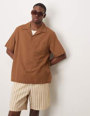 Mango - Chemise décontractée en lin mélangé - Marron