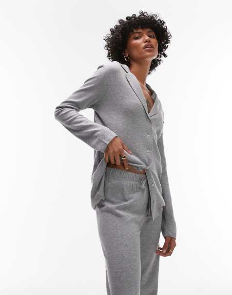 Mango - Chemise d'ensemble de pyjama en coton brossé doux - Gris - view 1