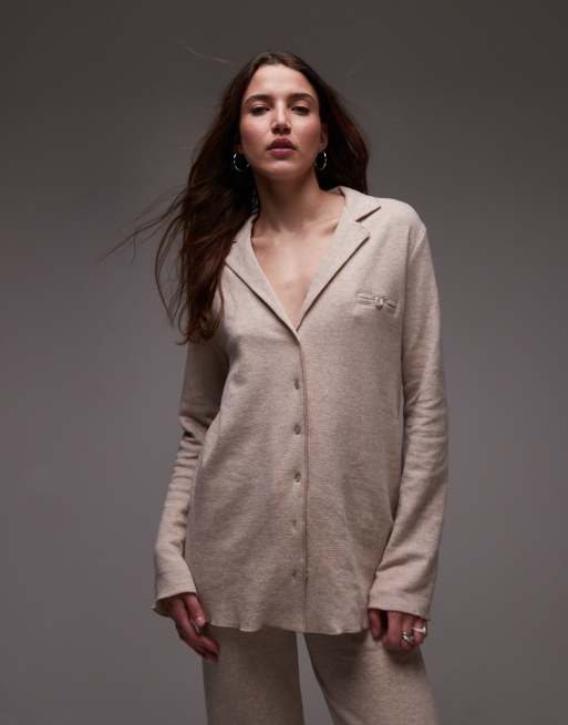 Mango - Chemise d'ensemble de pyjama en coton brossé doux - Sable