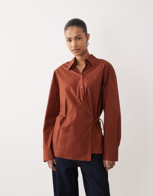 Chemise en coton à nouer à la taille - Orange brûlé XS