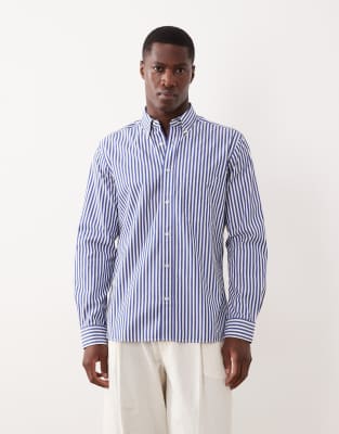 Mango - Chemise en coton à rayures - Bleu