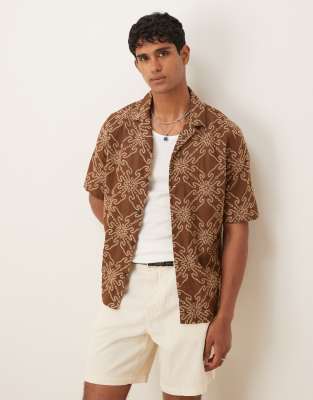 Mango - Chemise en coton mélangé à motif brodé - Rouille-Marron