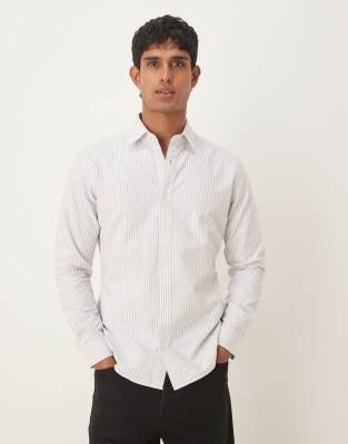 Mango - Chemise en coton rayé - Gris/blanc