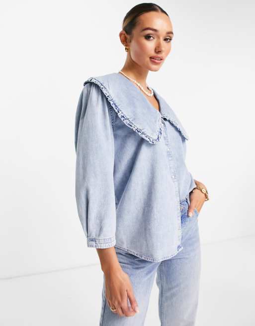 Mango Chemise en jean avec d tail au col Bleu