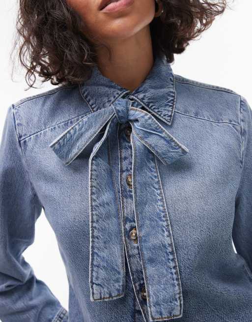Denim Chemise Noeud Femme Mango Chemise En Jean Avec Nœud Bleu ASOS
