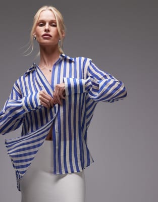 Chemise légère à rayures - Bleu et blanc S