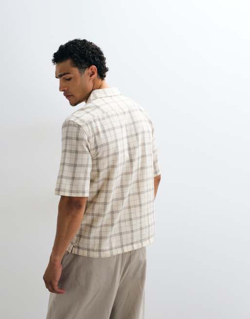 Mango - Chemise manches courtes à carreaux - Écru, 4 de 5
