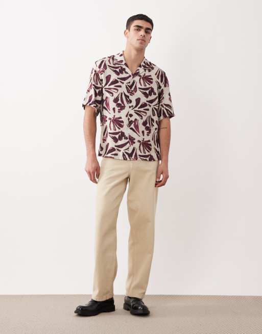 Mango - Chemise manches courtes à imprimé amandes abstrait - Rouge foncé, 2 de 5