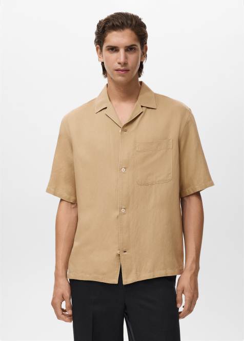 Mango - Chemise manches courtes tissée - Beige - view 1