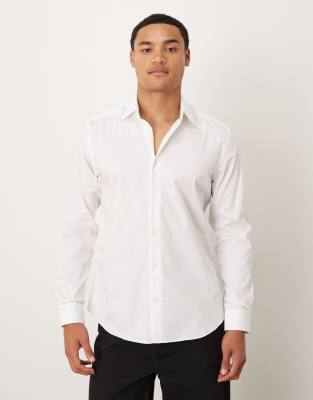 Mango - Chemise manches longues en coton mélangé - Blanc