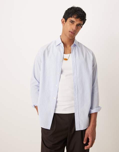 Mango - Chemise manches longues en crépon avec col à revers - Bleu et blanc - view 1