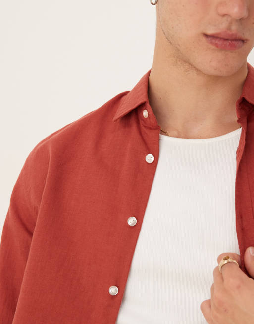 Mango Chemise manches longues en lin mélangé Rouille ASOS