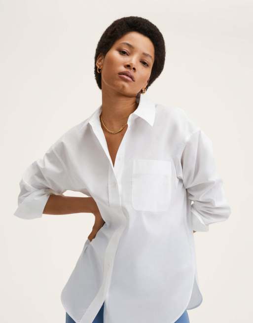 Chemise oversize poches blanc Mango