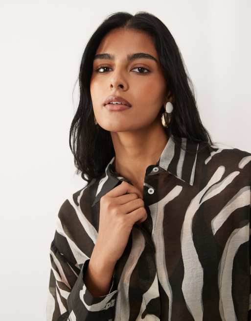 Mango - Chemise oversize transparente à imprimé zébrures - Neutre, 2 de 4
