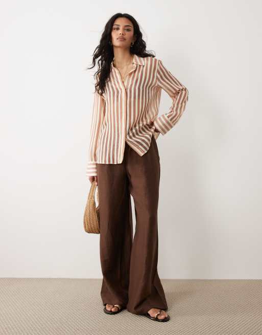 Mango - Chemise oversize transparente à rayures - Marron/blanc, 3 de 4