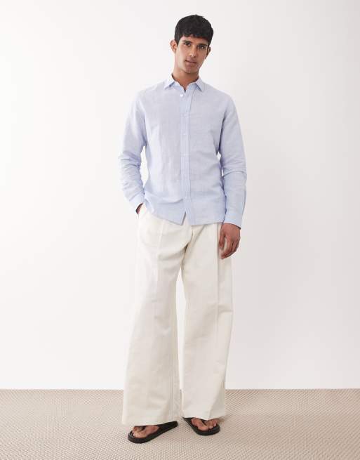 Mango - Chemise rayée à manches longues en lin mélangé - Bleu clair, 2 de 5