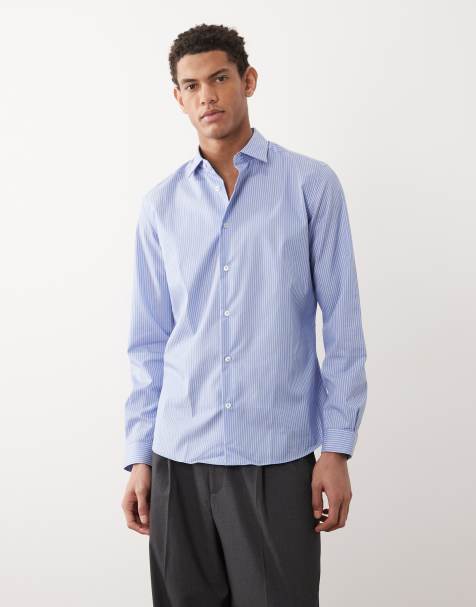 Mango - Chemise rayée en coton mélangé - Bleu - view 1