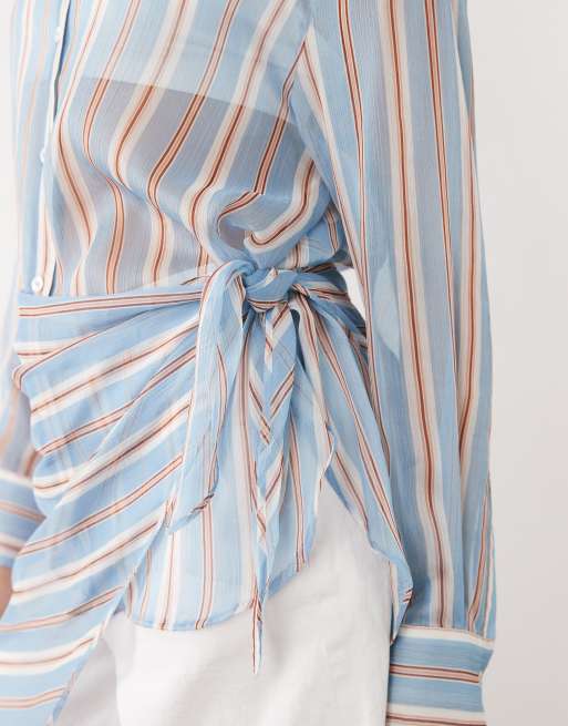Mango - Chemise transparente à rayures - Bleu et marron, 3 de 4