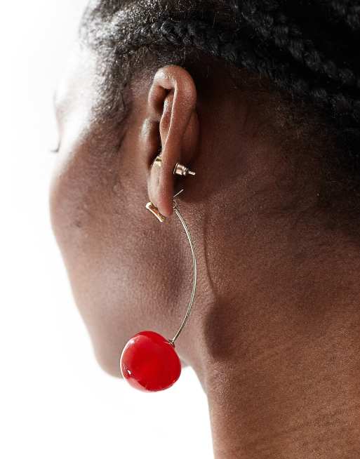 Mango cherry earrings in red, 3 of 4