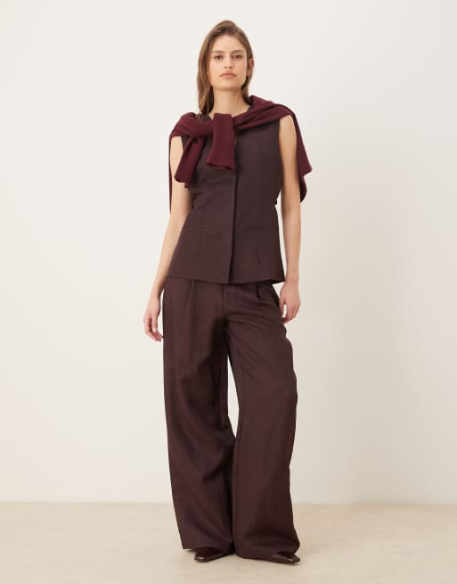 Mango - Cherry - Mouwloze top met V-hals en strikdetail in donkerrood, deel van co-ord set , 2 van 4