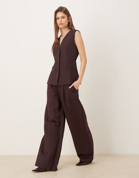 Mango Cherry straight leg trouser co-ord in dark red - view 1