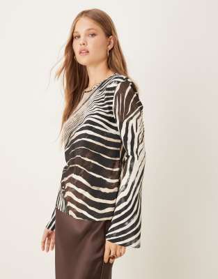 Mango Chiffon Long Sleeve Top In Black