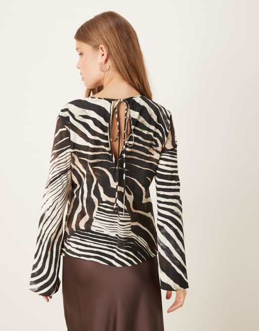 Mango chiffon long sleeve top in zebra print, 4 of 4