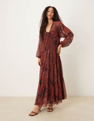 Mango Paisley-print Oversized Dress Russet In Red
