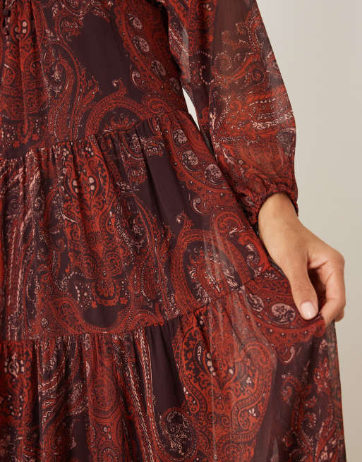 fitted lace wedding dress Zyla Painted Paisley Print Cheesecloth Maxi Dress