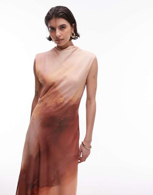 Mango chiffon midi dress in pink ombre print 