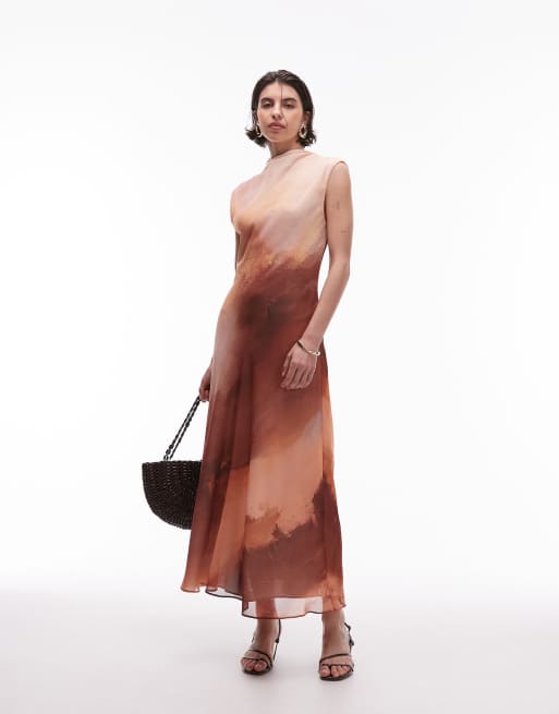 Mango chiffon midi dress in pink ombre print 