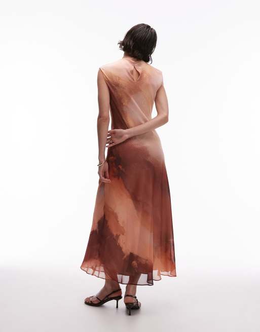 Mango chiffon midi dress in pink ombre print 