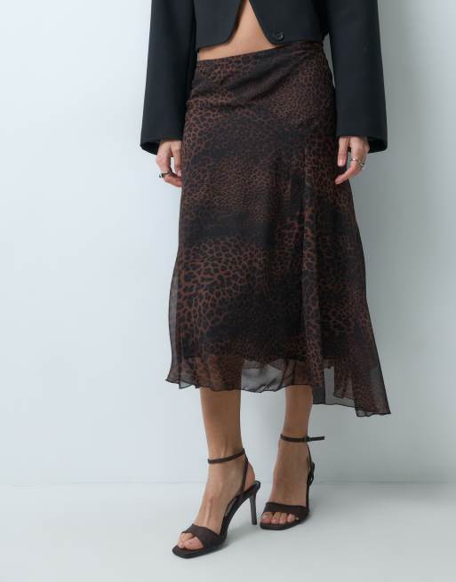 Mango chiffon midi skirt in leopard print | ASOS