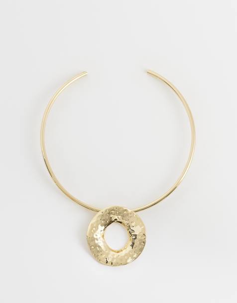Mango - Choker van metaal met textuur in goud - view 1