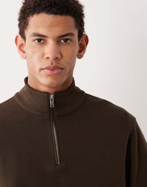 Mango - Chokoladebrun sweatshirt med kvart lynlås, 3 af 5