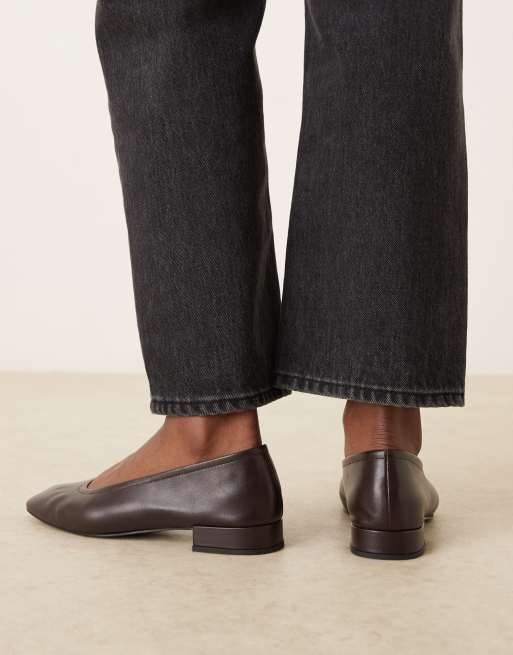 Mango - Chokoladebrune ballerina-pumps med hæl i 100% læder, 3 af 4