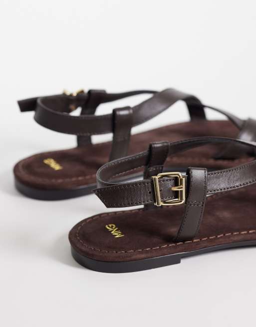 Mango - Chokoladebrune flade sandaler med tåremsdetaljer, 3 af 4