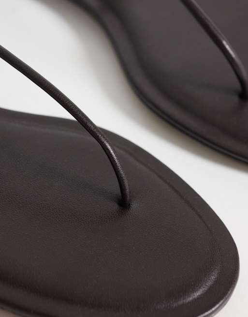 Mango - Chokoladebrune minimalistiske flade sandaler med bindebånd om anklerne i imiteret læder, 4 af 4