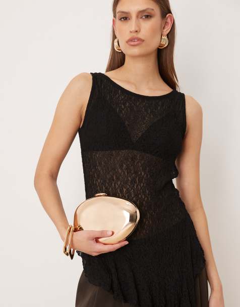 Mango chrome oval clutch bag in copper - view 1