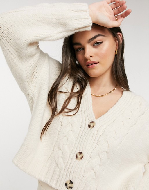 Mango chunky cable knit cardigan in cream