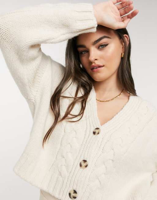 Mango chunky cable knit cardigan in cream ASOS